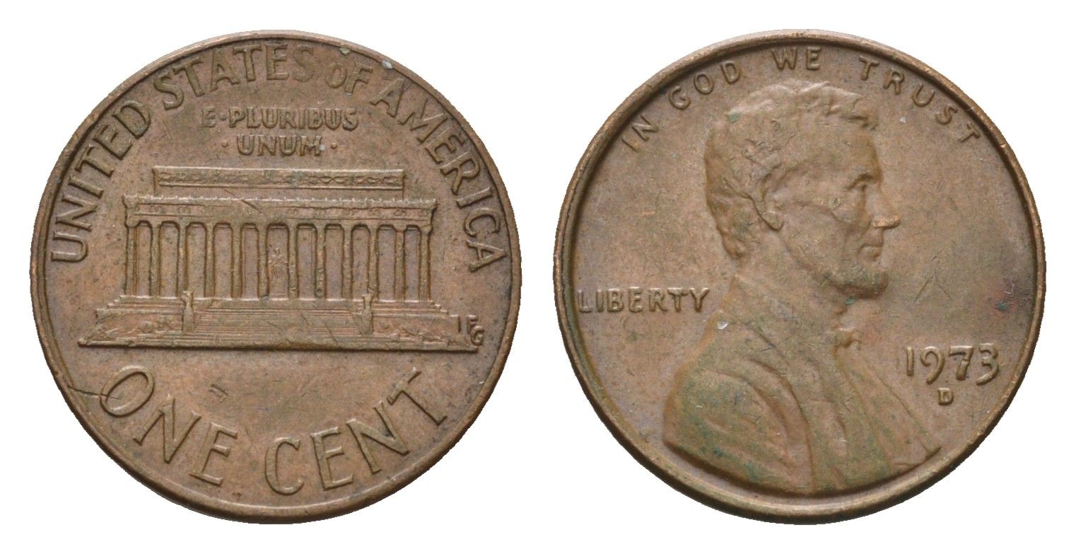 США 1 цент 1973 D, Авраам Линкольн KM 201 медь цинк 4684-926
