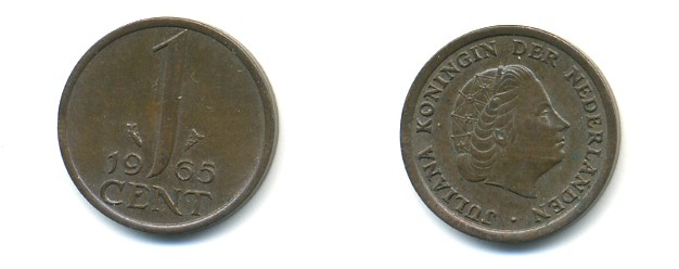 Нидерланды 1 цент 1965 Юлиана (1948-1980) КМ 180 бронза 80-959