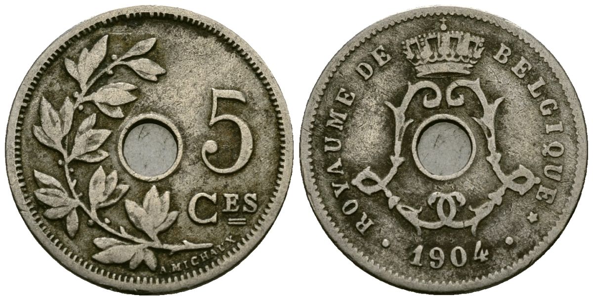 Бельгия 5 сантимов 1904 Belgique KM 54 медно-никель 4173-351