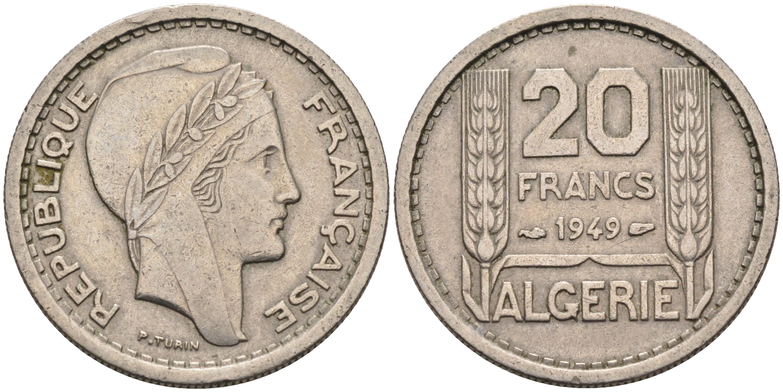 Алжир, Французский 20 франков 1949  KM 91 медно-никель 4589-715