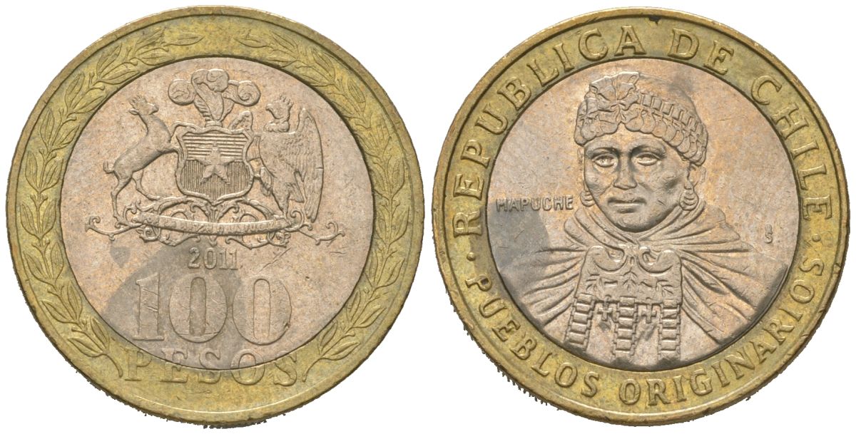 Чили 100 песо 2011 So KM 236 биметалл 4620-536