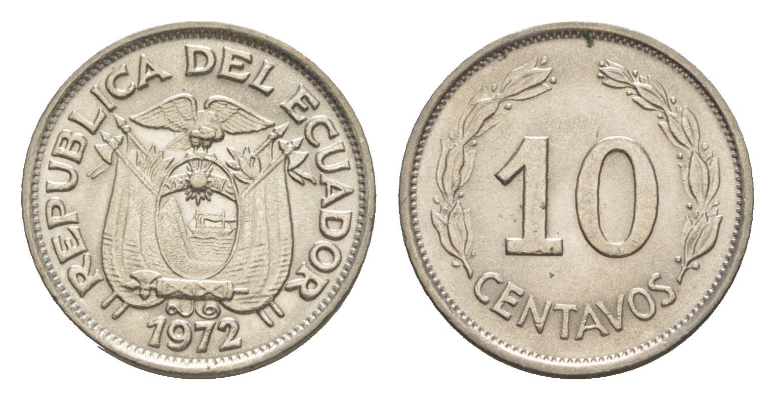 Эквадор 10 сентаво 1972 KM 76c сталь плакированная никелем UNC 4640-1159