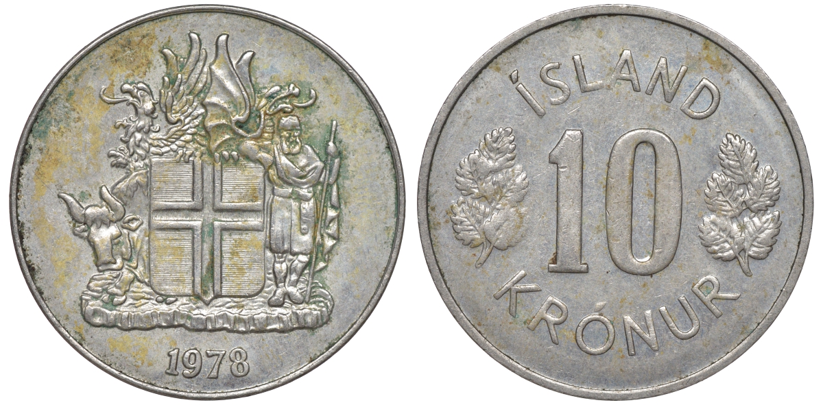 Исландия 10 крон 1978 KM 15 медно-никель 4607-125