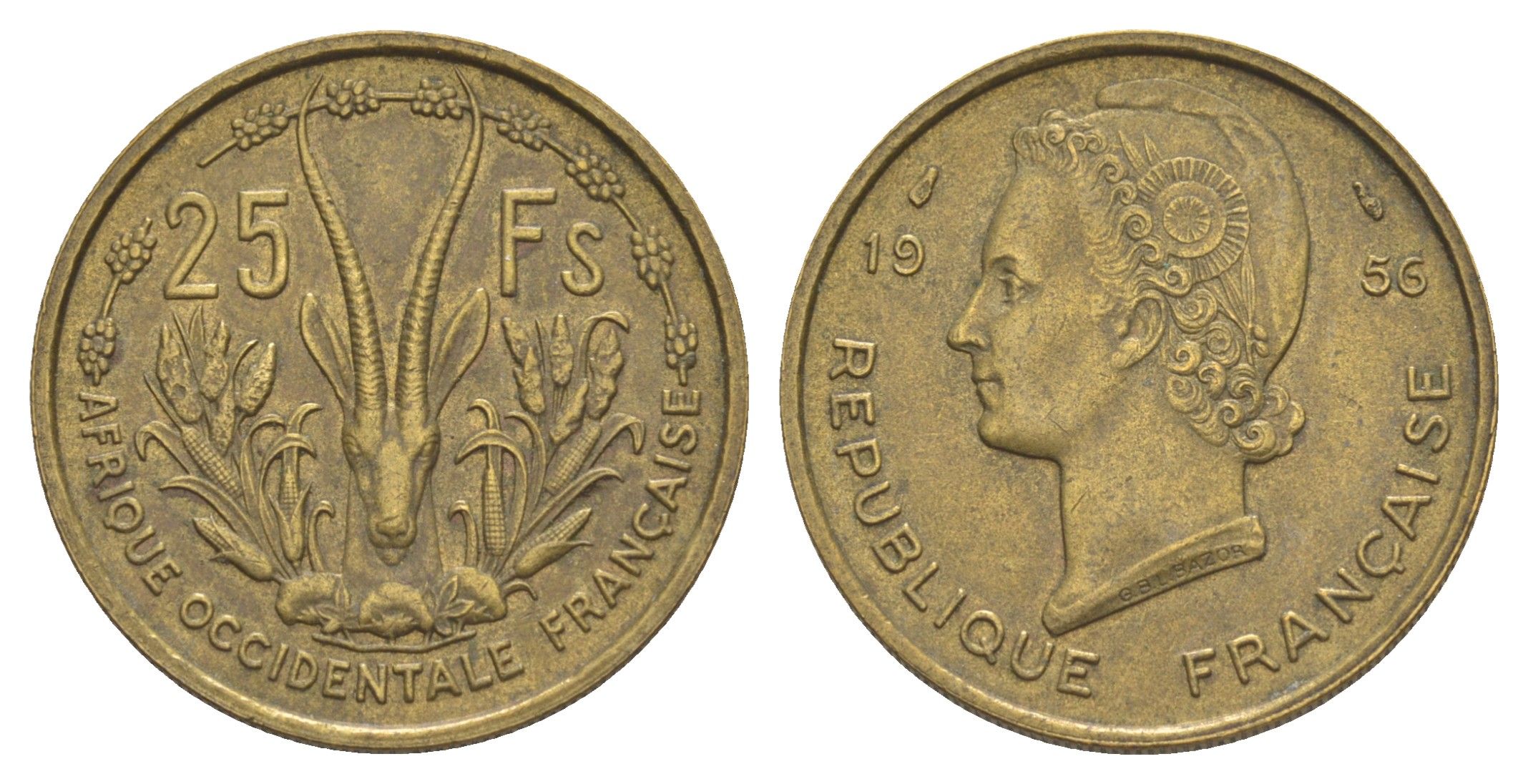 Французская Западная Африка 25 франков 1956 KM 7 медь алюминий 4637-236