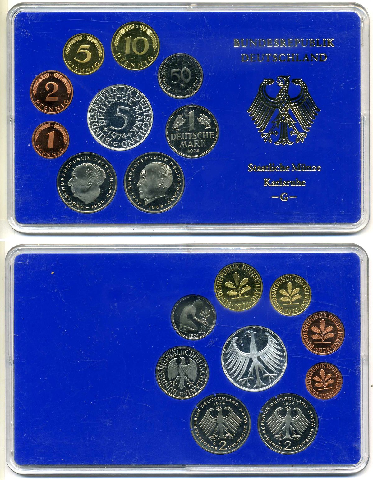 ФРГ набор из 9 монет 1974 G, в оригинальной пластиковой упаковке KM PS 34 PROOF 3-4-8-14