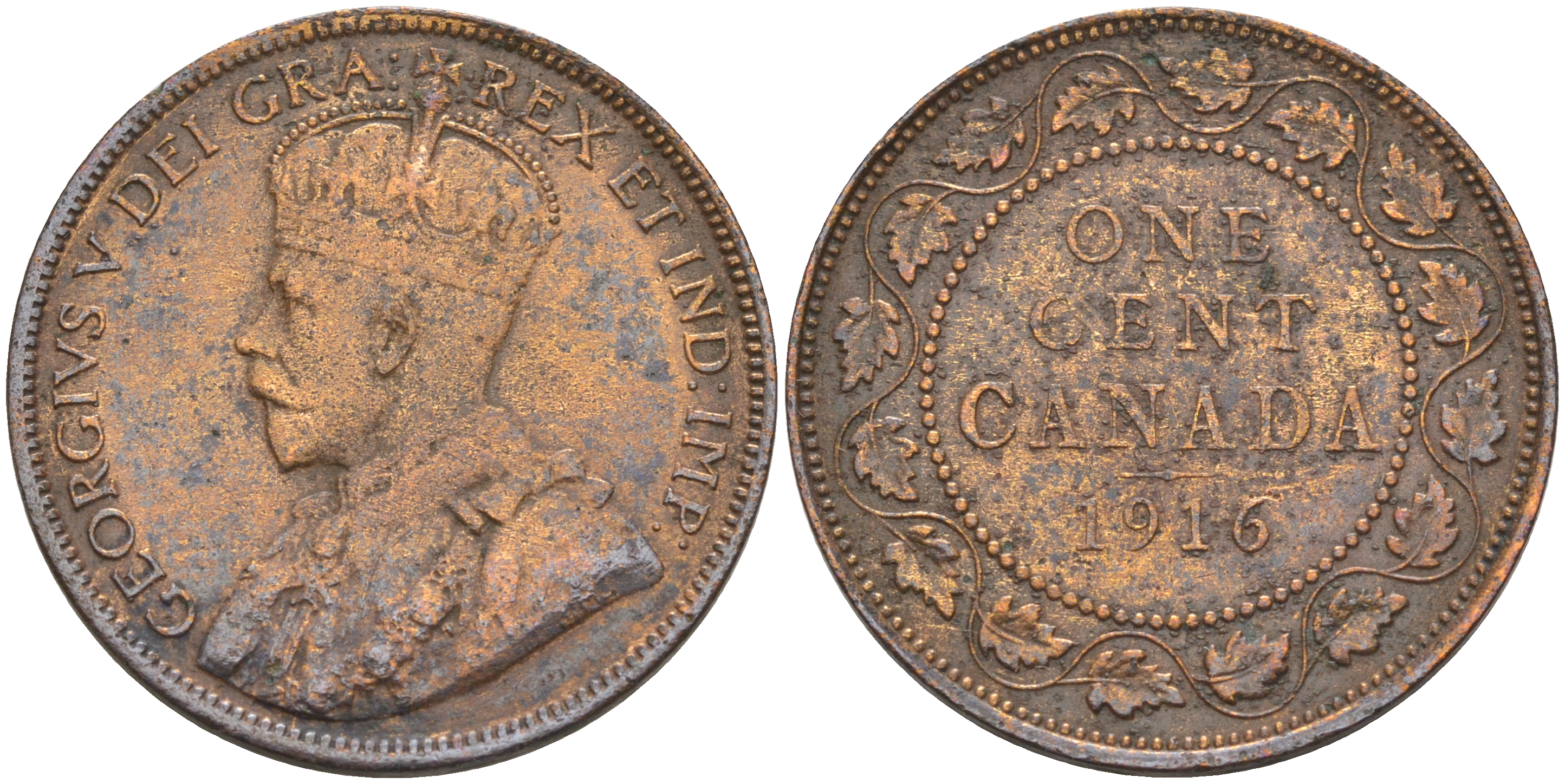 Канада 1 цент 1916 Георг V (1910-1936), большой формат KM 21 бронза 190-322
