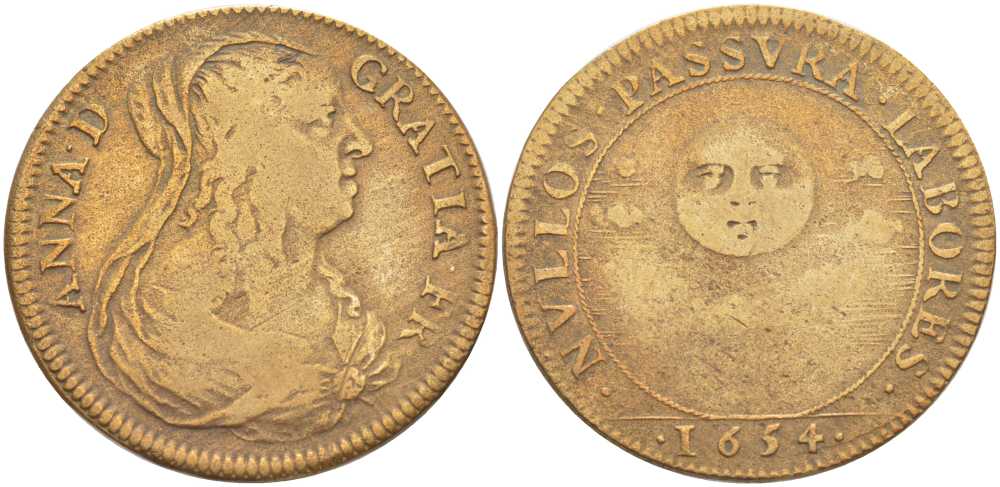 ФРАНЦИЯ ЖЕТОН, ТОКЕН 1654 БЕЗ ТРУДА НИЧЕГО НЕ БУДЕТ (NULLOS PASSURA LABORES), ANNA D. GRATIA. FR., ДИАМЕТР 27 ММ., ВЕС 6,42 ГР. латунь 180-135