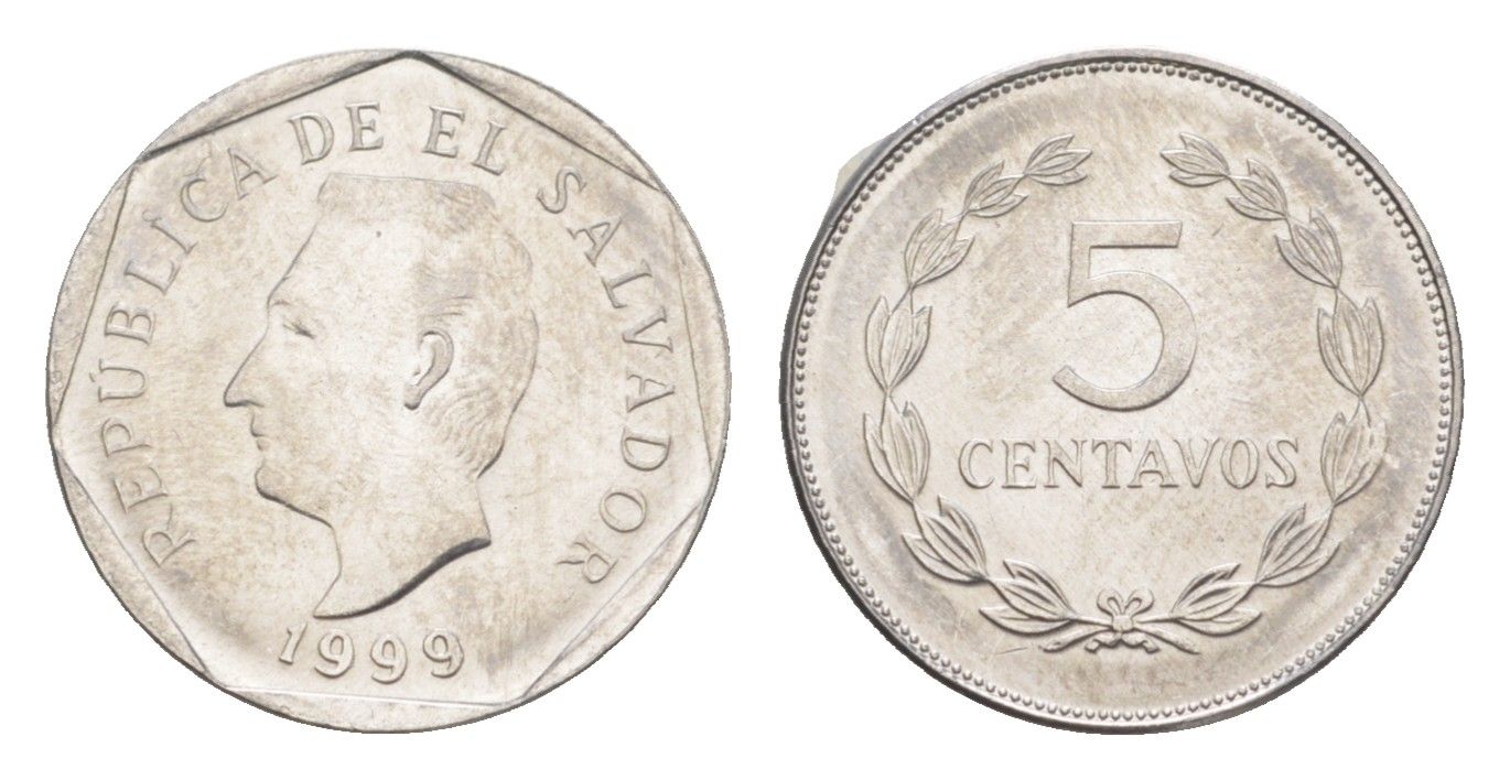 Сальвадор 5 сентаво 1999 KM 154b сталь плакированная никелем UNC 4644-236
