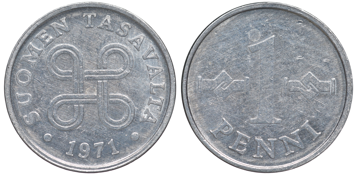 ФИНЛЯНДИЯ 1 ПЕННИ 1971 KM 69а алюминий 3334-1035