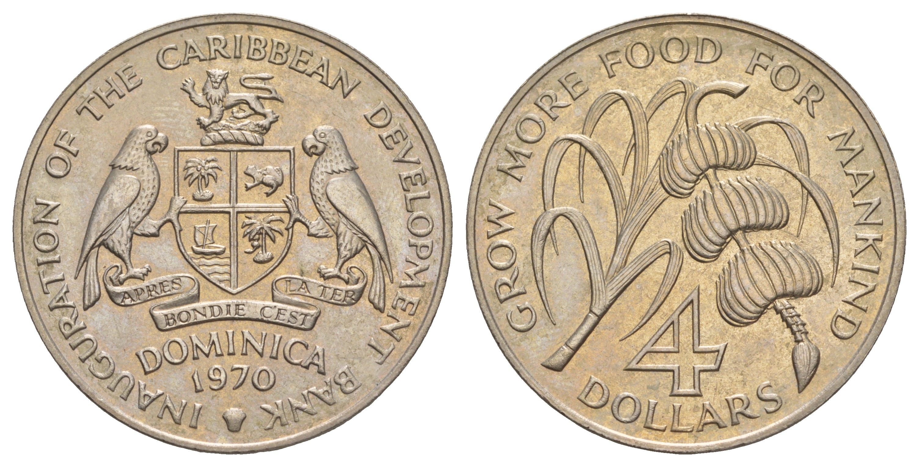 Доминика 4 доллара 1970 ФАО, в оригинальной упаковке KM 11 медно-никель BU 7-7-24