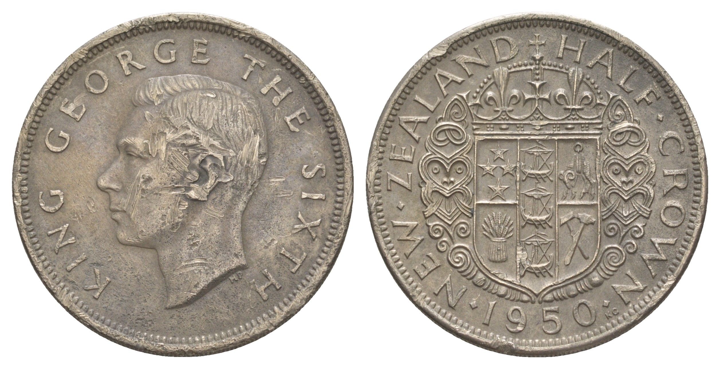 Новая Зеландия 1/2 кроны 1950 Георг VI (1936-1952) KM 19 медно-никель 25-1915