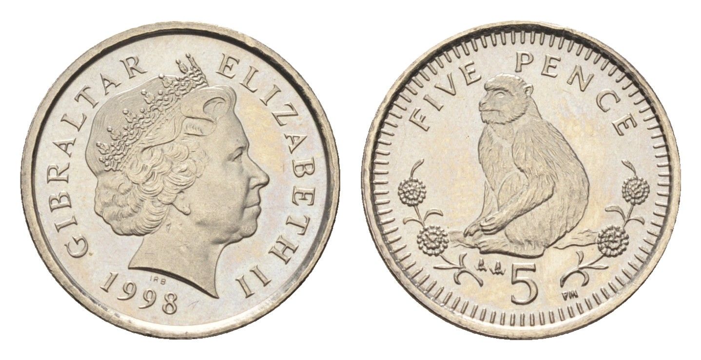 Гибралтар 5 пенсов 1998 KM 775 медно-никель UNC 4668-518