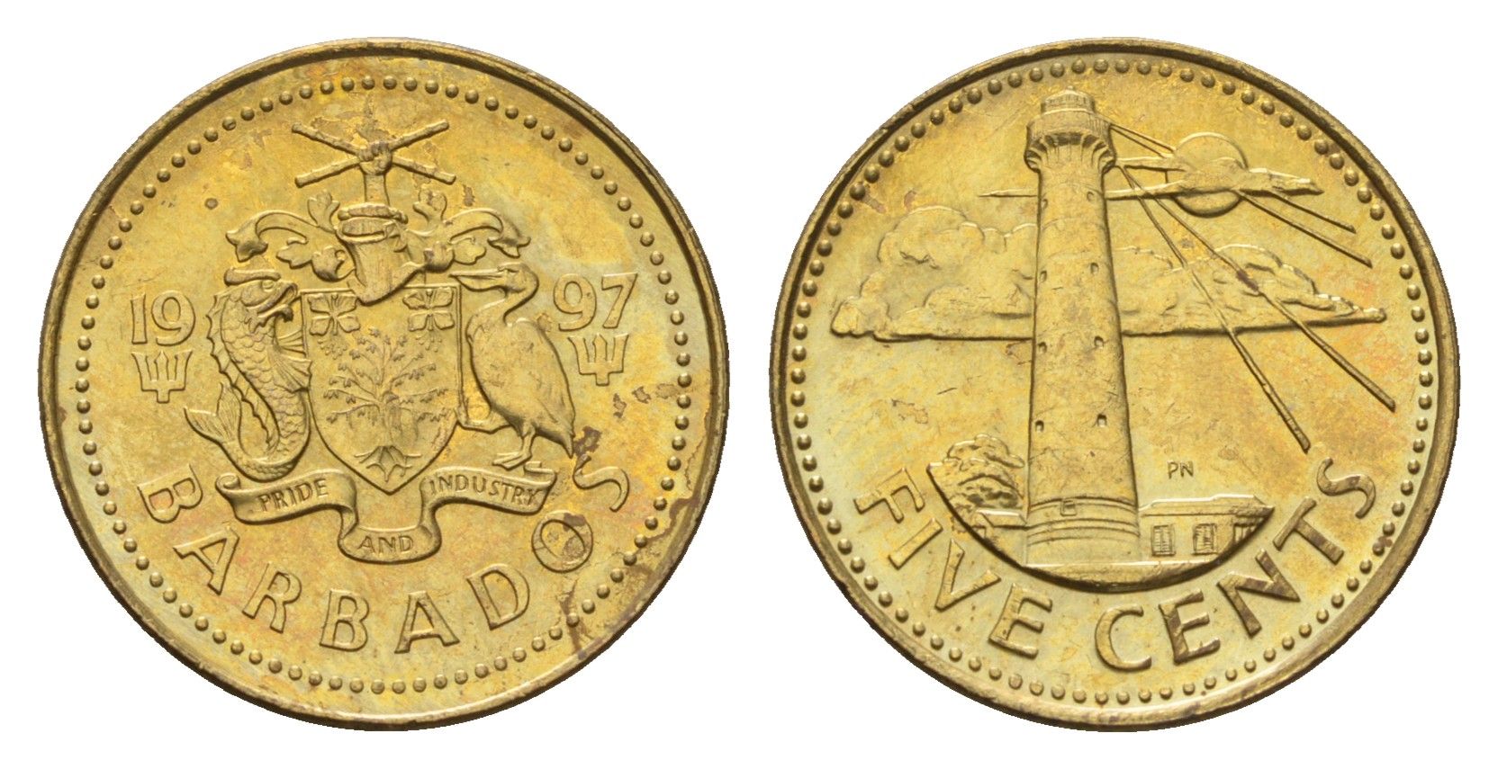Барбадос 5 центов 1997 KM 11 латунь UNC 4402-217