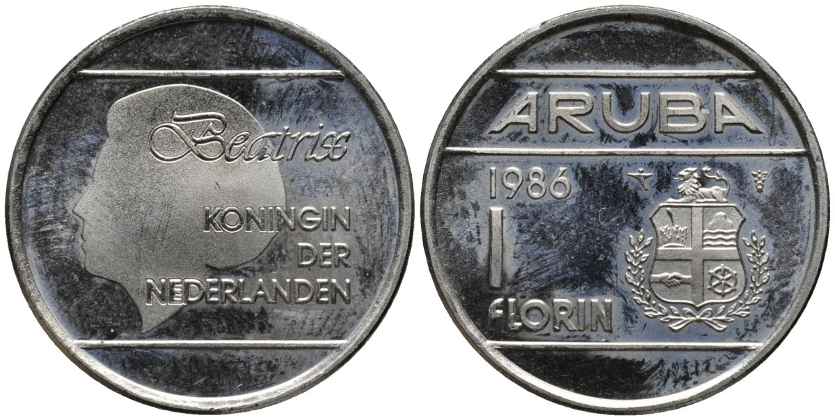 Аруба 1 флорин 1986 Беатрикс (1980-2013) KM 5 сталь плакированная никелем PROOF 4577-532
