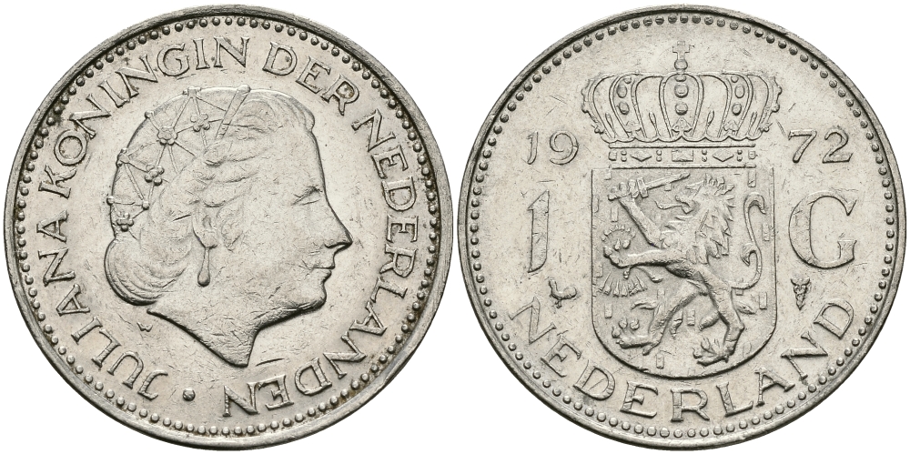 Нидерланды 1 гульден 1972 Юлиана (1948-1980) KM 184a никель 94-633