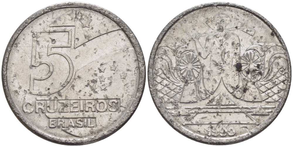 Бразилия 5 крузейро 1990 фермер KM 618.1 нержавеющая сталь 3851-942