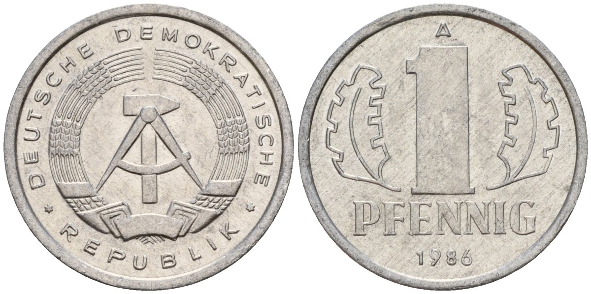 ГДР 1 пфенниг 1986 A KM 8.2 алюминий 192-536