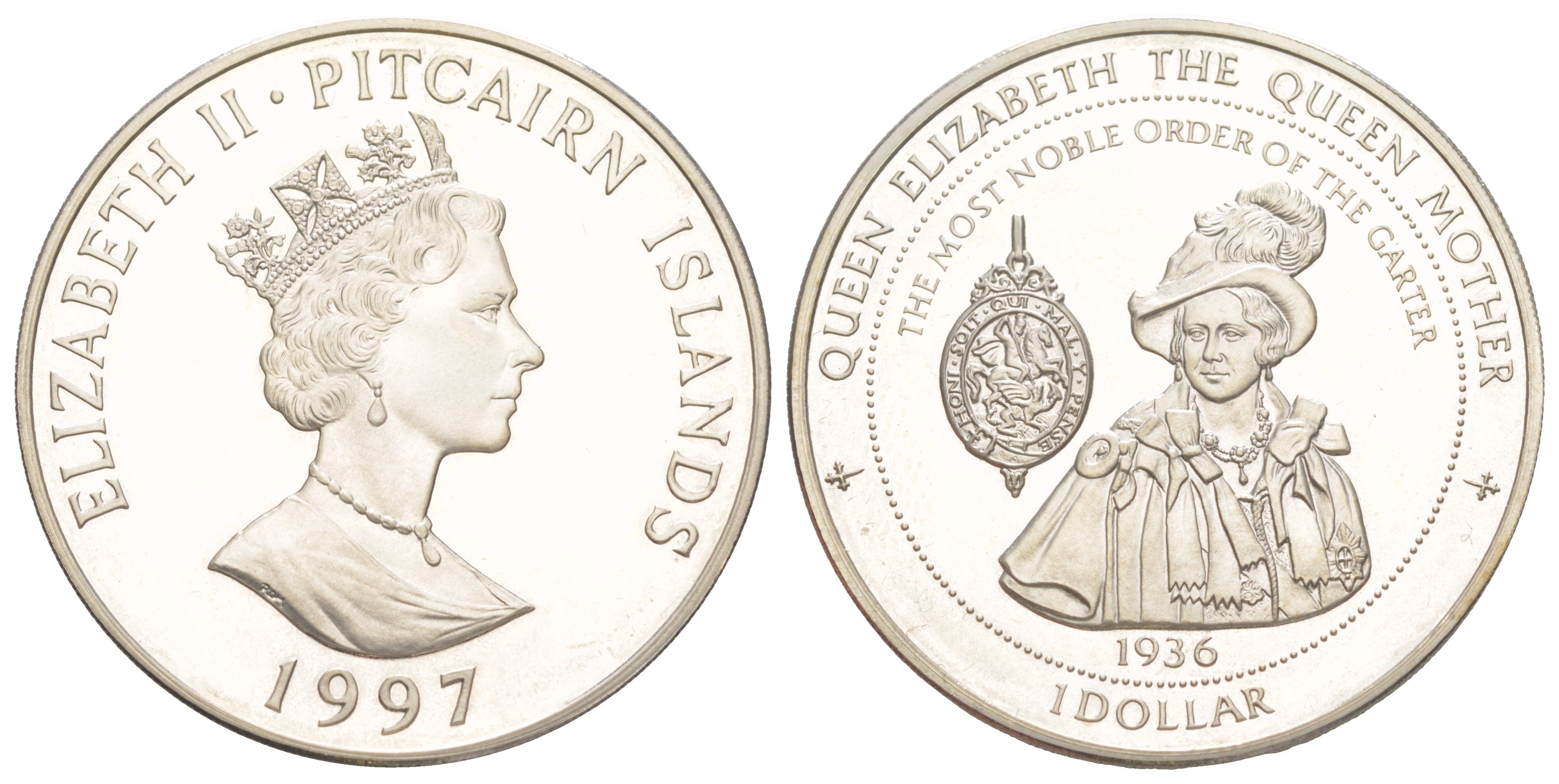 Острова Питкэрн 1 доллар 1997 97 лет со дня рождения Королевы-матери KM 10 медно-никель BU 3896-1243