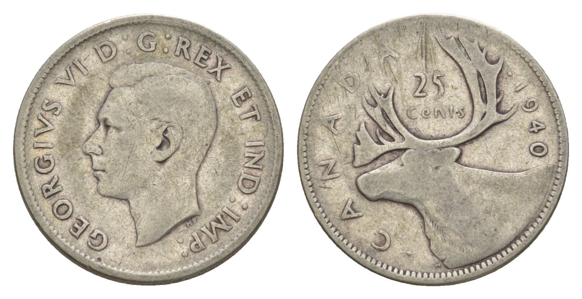 Канада 25 центов 1940 Георг V (1910-1936), олень KM 35 серебро 73-1226