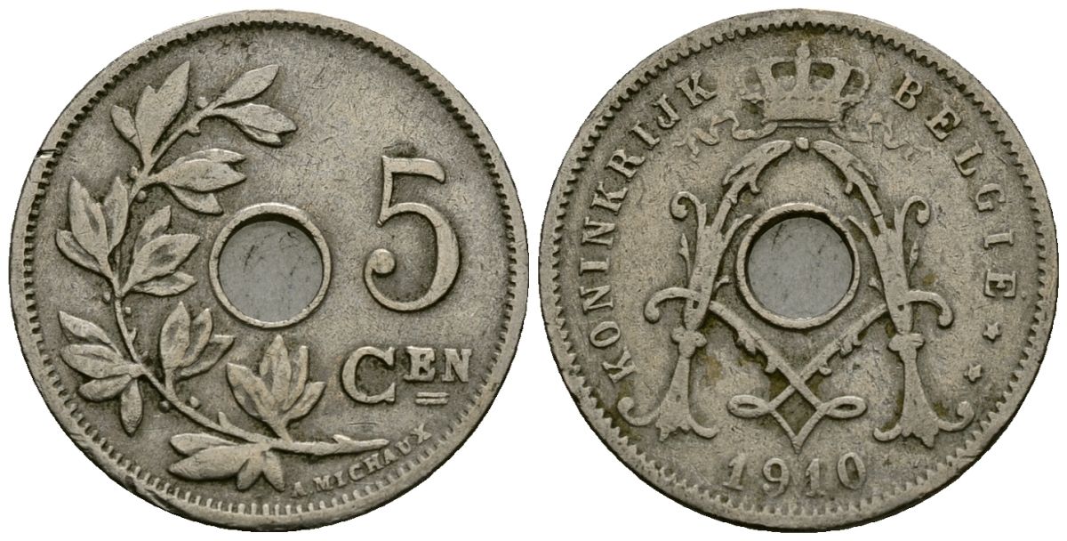 Бельгия 5 сантимов 1910 Belgie KM 67 медно-никель 4173-164