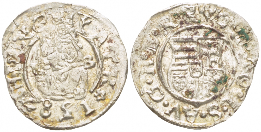 Венгрия 1 денар 1582 К-В, Рудольф II Габсбург (1576-1612), мадонна с младенцем серебро 413-2315