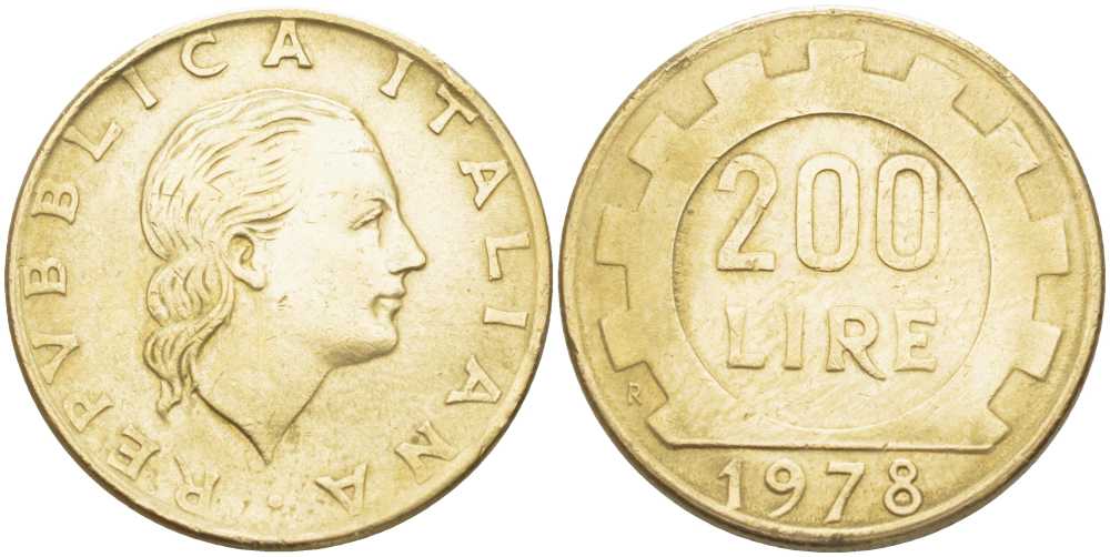 Италия 200 лир 1978 R, шестерня KM 105 алюминиевая бронза 119-424