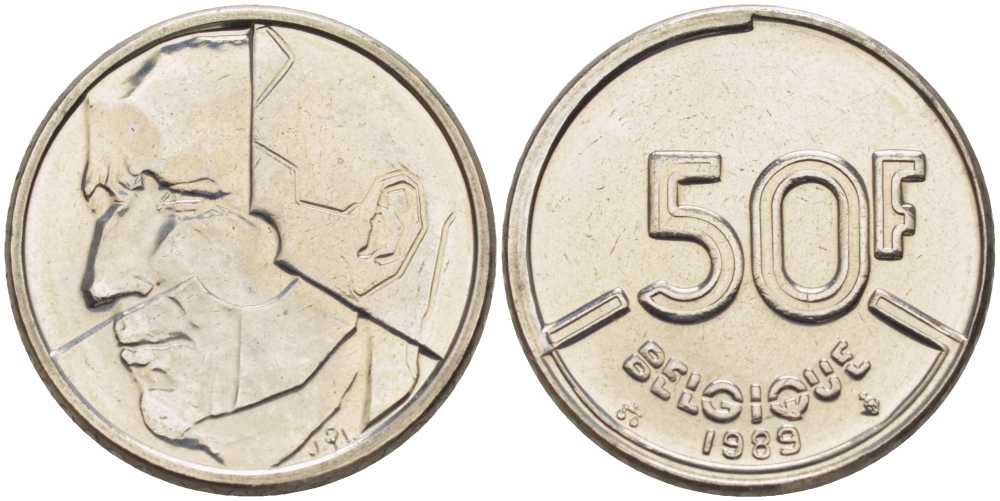 БЕЛЬГИЯ 50 ФРАНКОВ 1989 BELGIQUE, БОДУЭН I (1951-1993) KM 168 никель 4398-722