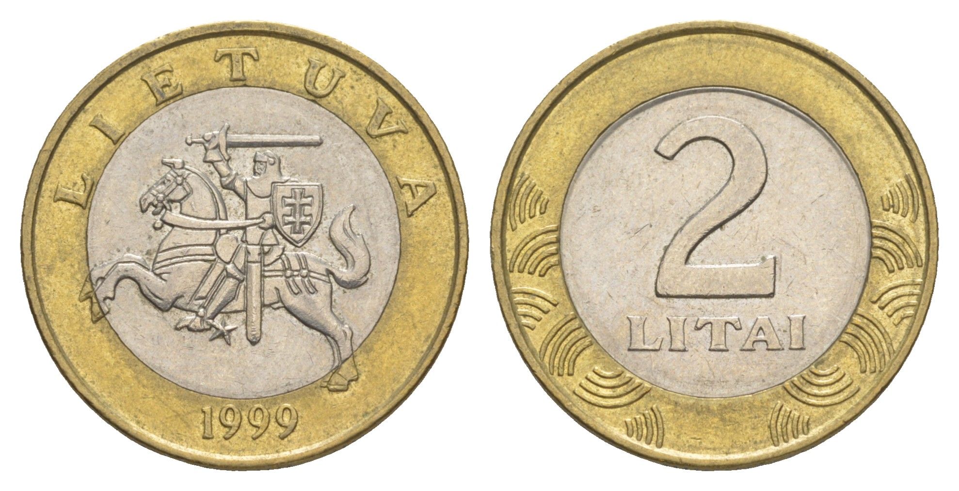 Литва 2 лита 1999 KM 112 биметалл 4566-1114