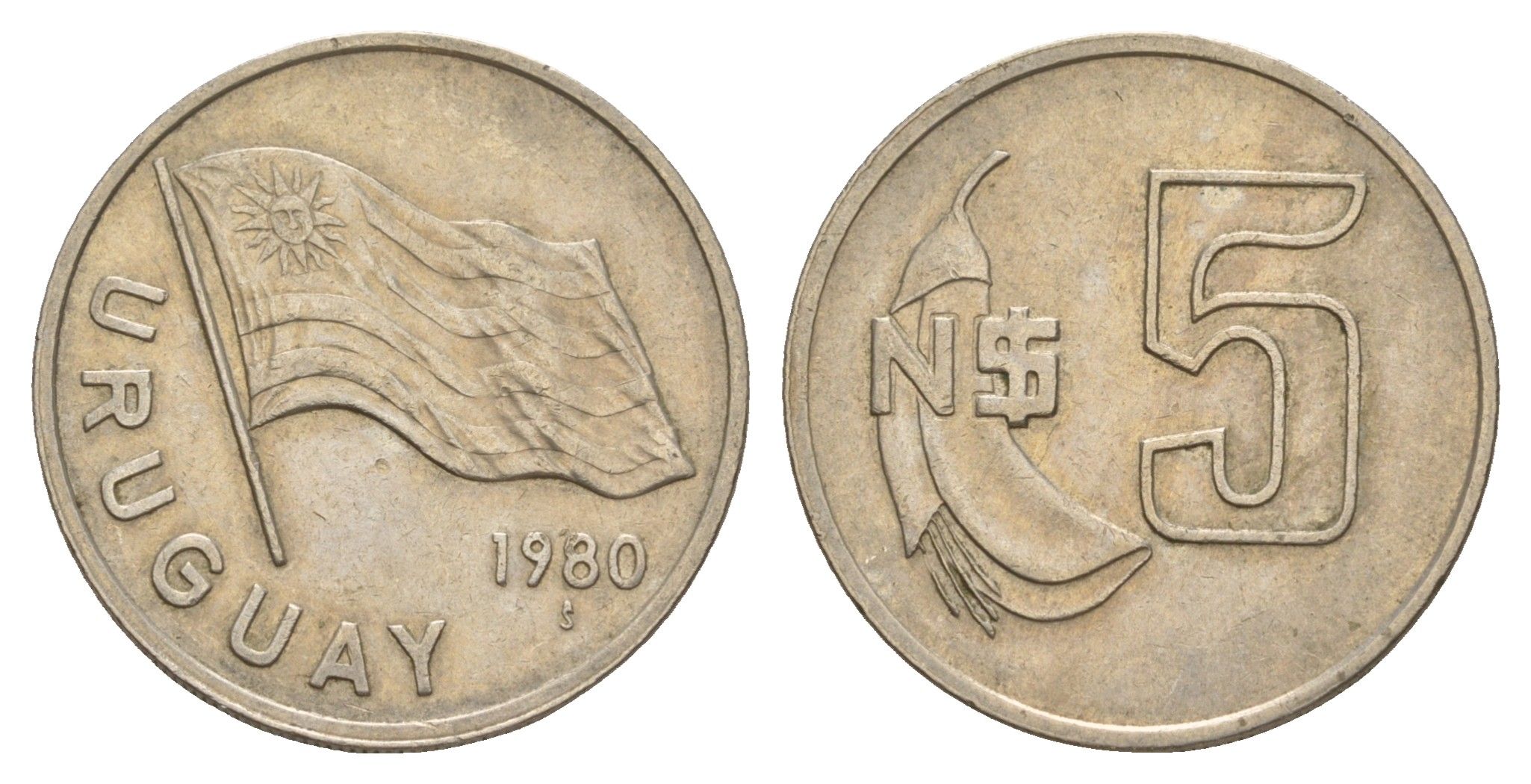 Уругвай 5 песо 1980 KM 75 медь цинк никель 4629-1036
