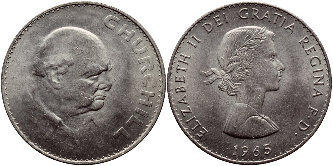 Великобритания 1 крона (5 шиллингов) 1965 Уинстон Черчилль, Елизавета II (1952-2022) KM 910, Spink 4144 медно-никель 4368-623