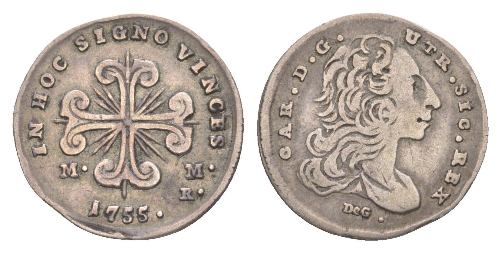 Неаполь 1 карлино 1755 Карл VII (1734-1759) KM 165 серебро 00-903-16