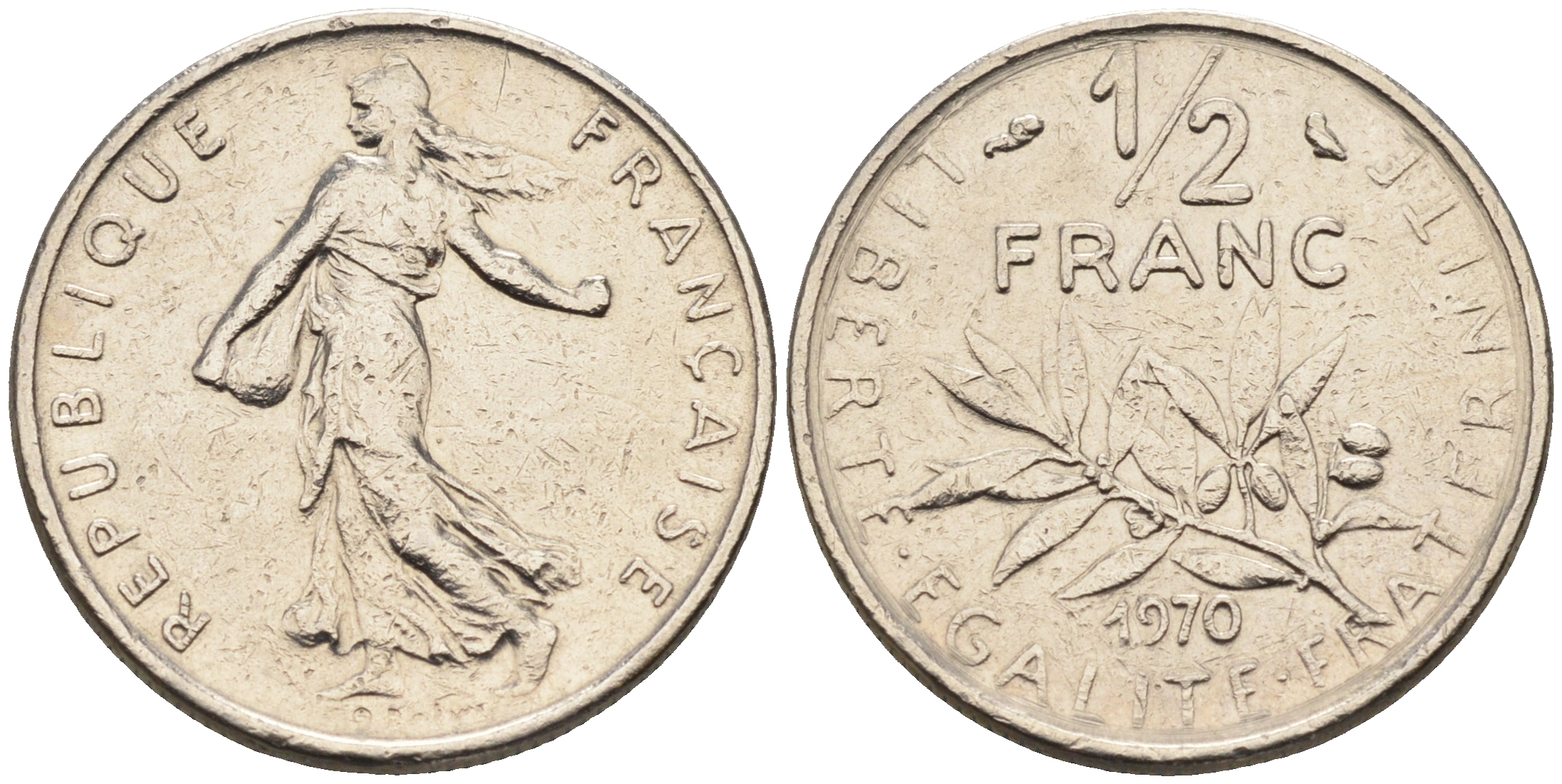 Франция 1/2 франка 1970 сеятель KM 931.1 никель    4169-152