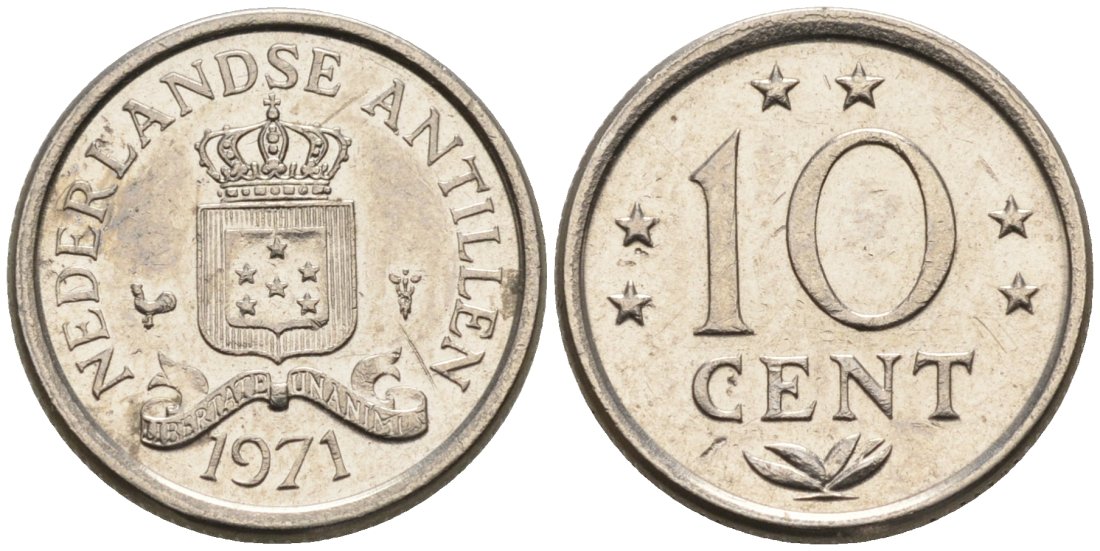 Нидерландские Антилы 10 центов 1971 Юлиана (1948-1980) KM 10 никель 4564-523