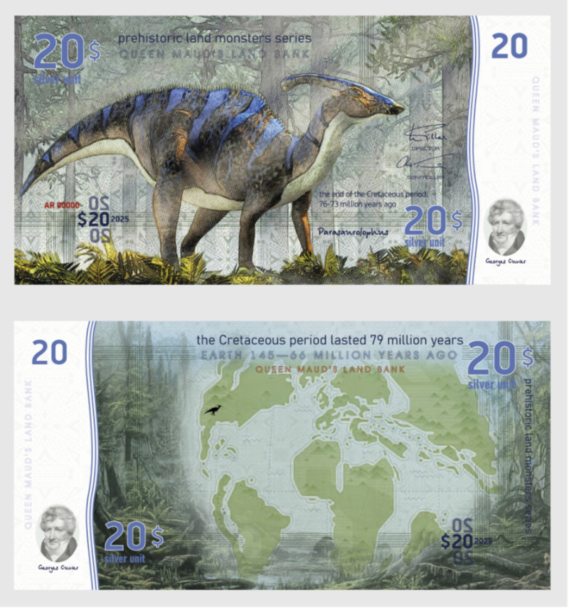 Земля Королевы Мод набор из 6 банкнот ND доисторические травоядные динозавры  полимерная бумага  UNC (пресс) 448-97-1