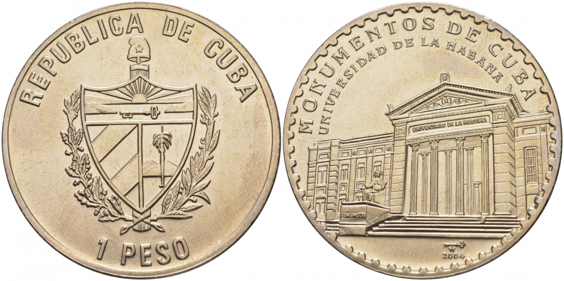 Куба 1 песо 2004 памятники Кубы, Гаванский университет CU-000411 медно-никель UNC M14-14