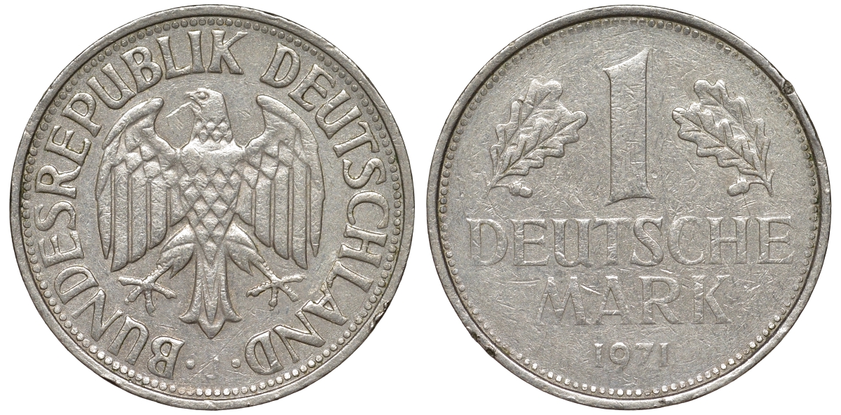 ФРГ 1 марка 1971 J KM 110 медно-никель 51-947