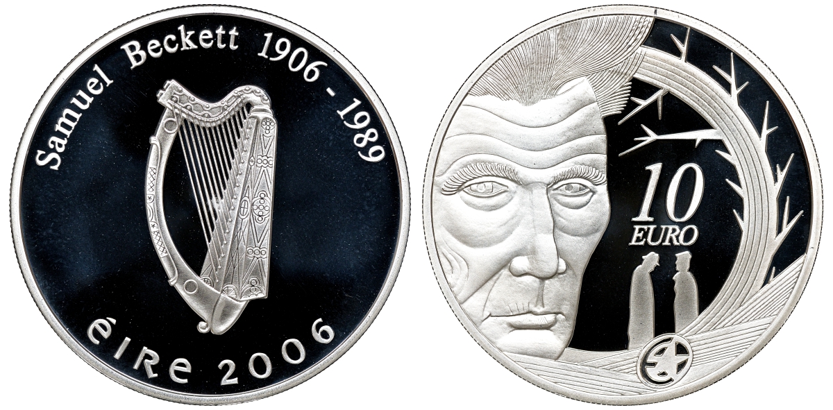 Ирландия 10 евро 2006 100 лет со дня рождения Сэмюэля Беккета, писатель, драматург, нобелевский лауреат, в оригинальной коробке с сертификатом KM 45 серебро PROOF 4-3-4-22