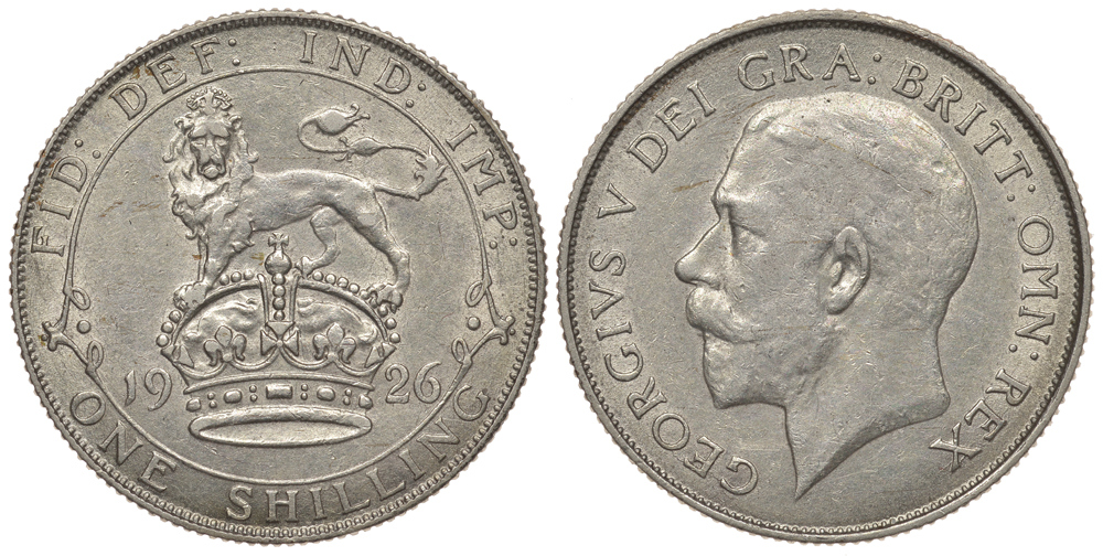 Великобритания 1 шиллинг 1926 Георг V (1910-1936), старая модификация, круглый жемчуг KM 816a, Spink 4023А серебро UNC 1074-8-72