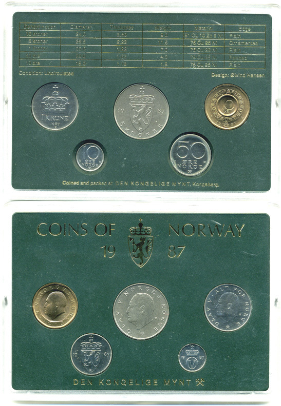 НОРВЕГИЯ ГОСНАБОР ИЗ 5 МОНЕТ 1987 UNC 06-081-18