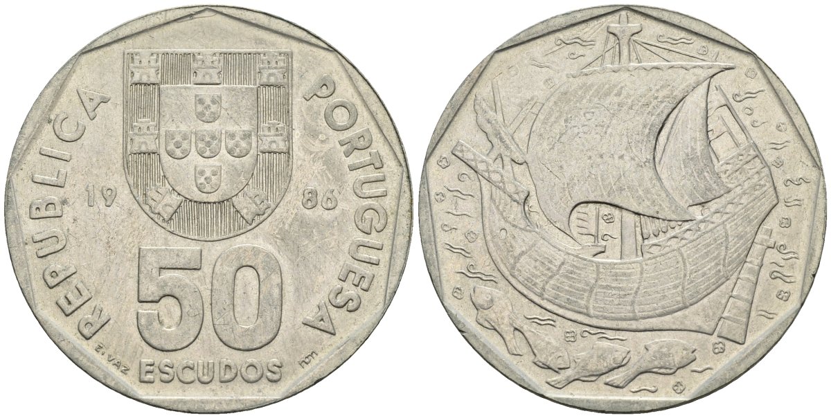 Португалия 50 эскудо 1986 KM 636 медно-никель 4149-111