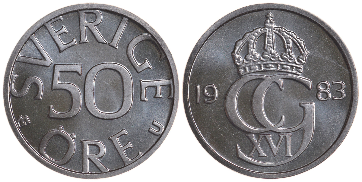 Швеция 50 эре 1983 U Карл XVI Густав (1973- ) KM 855 медно-никель UNC 4364-2013