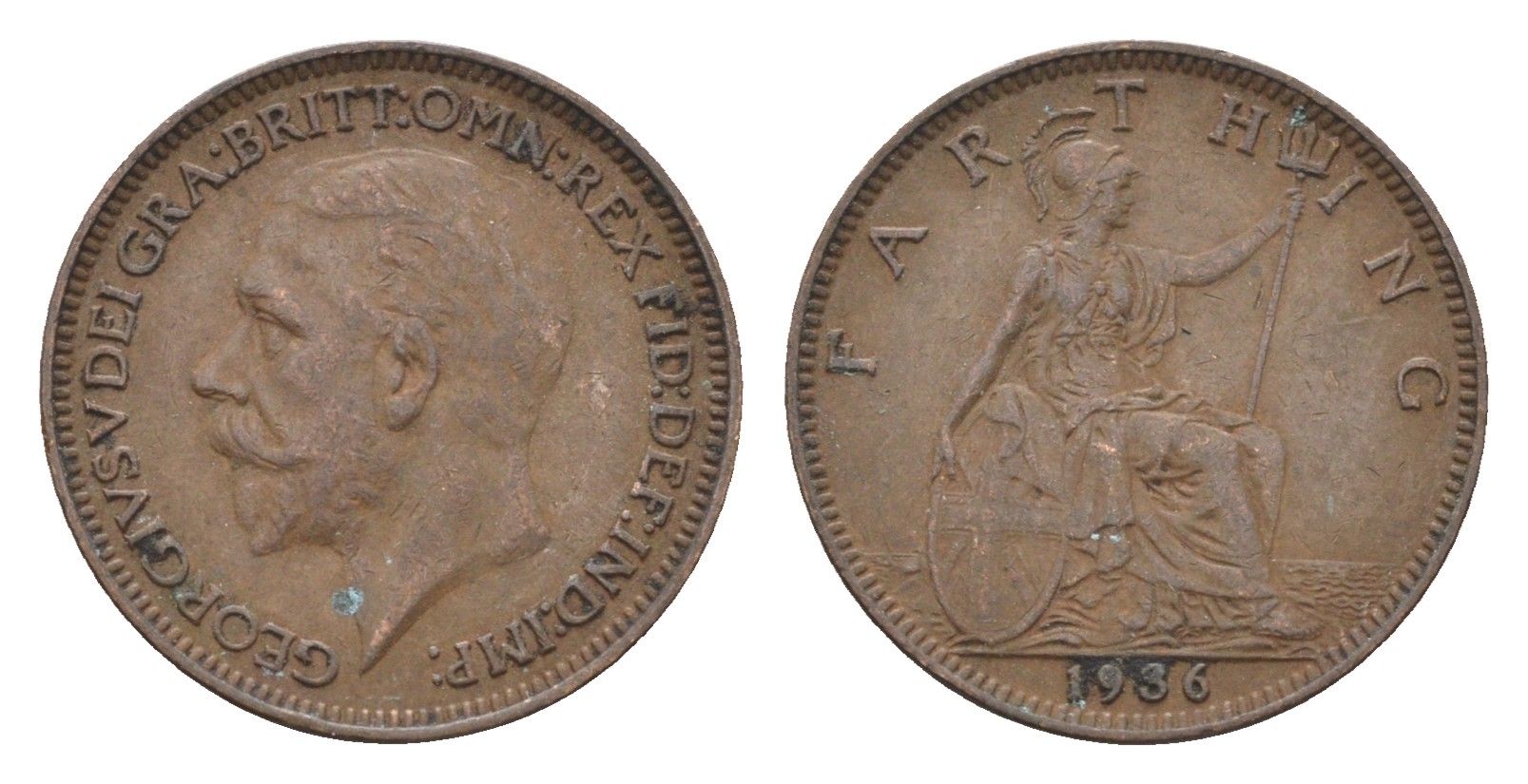 Великобритания 1 фартинг 1936 Георг V (1910-1936) KM 825, Spink 4061 бронза 4664-322