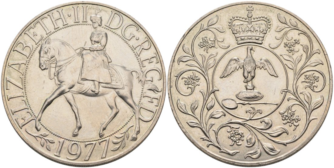 Великобритания 25 пенсов 1977 25 лет со дня коронации Елизаветы, Елизавета II (1952-2022) KM 894, Spink 4136 медно-никель 4558-515