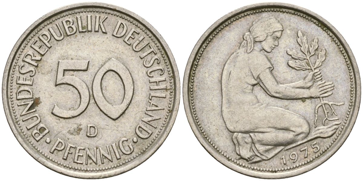 Германия 50 пфеннигов 1975 D KM 109 медно-никель 4573-1124