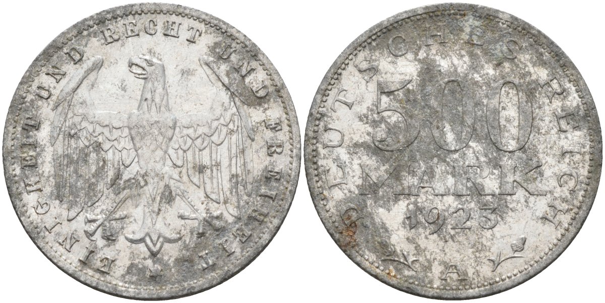 Германия 500 марок 1923 А KM 36, J.305 алюминий 06-2121