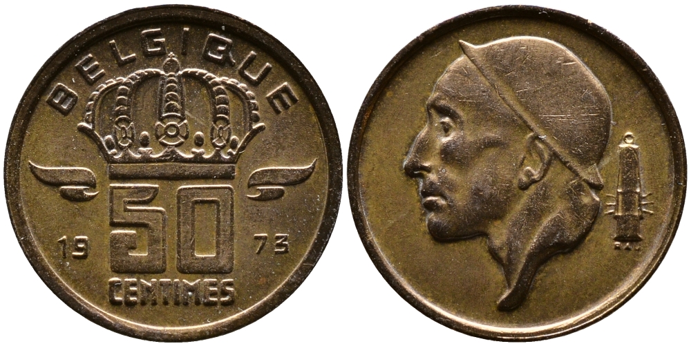 БЕЛЬГИЯ 50 САНТИМОВ 1973 BELGIQUE KM 148.1 бронза 4387-632