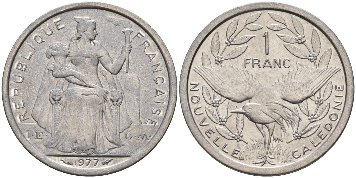 Французская Новая Каледония 1 франк 1977 KM 10 алюминий 4153-644
