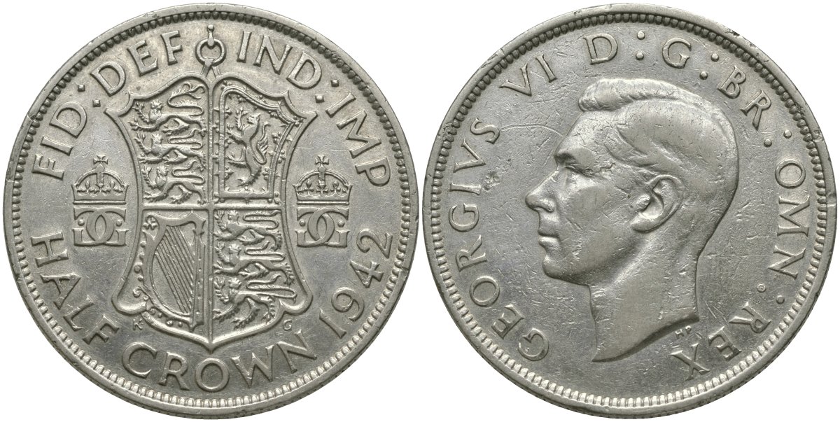 Великобритания 1/2 кроны 1942 Георг VI (1936-1952) KM 856, Spink 4080 серебро 00-00