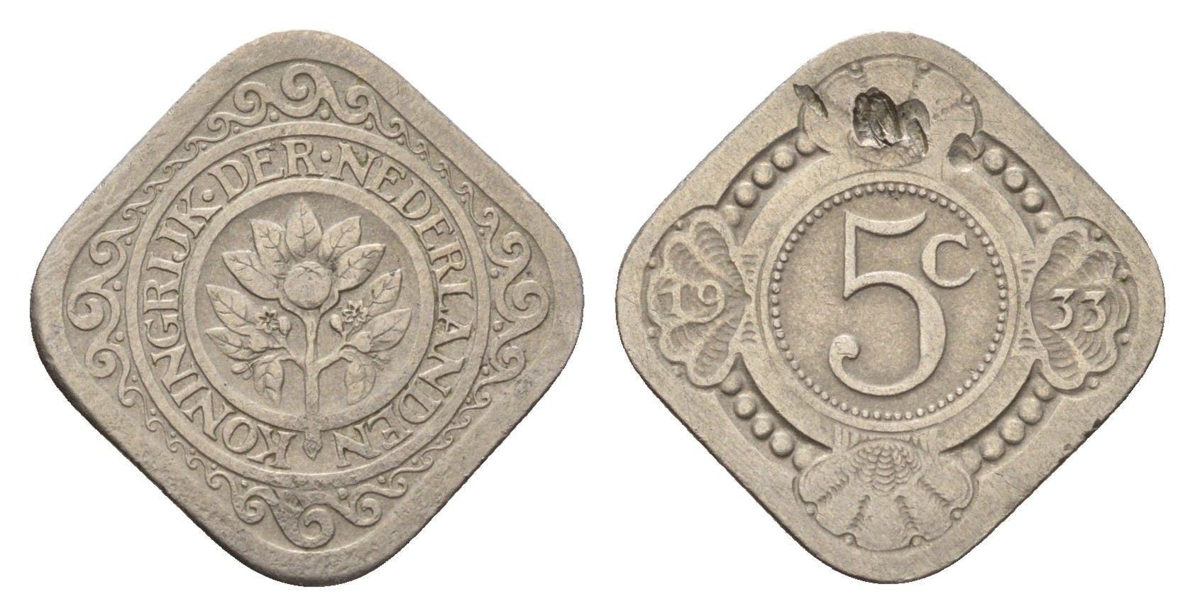 Нидерланды 5 центов 1933 Вильгельмина (1890-1948) KM 153 медно-никель 44-1122