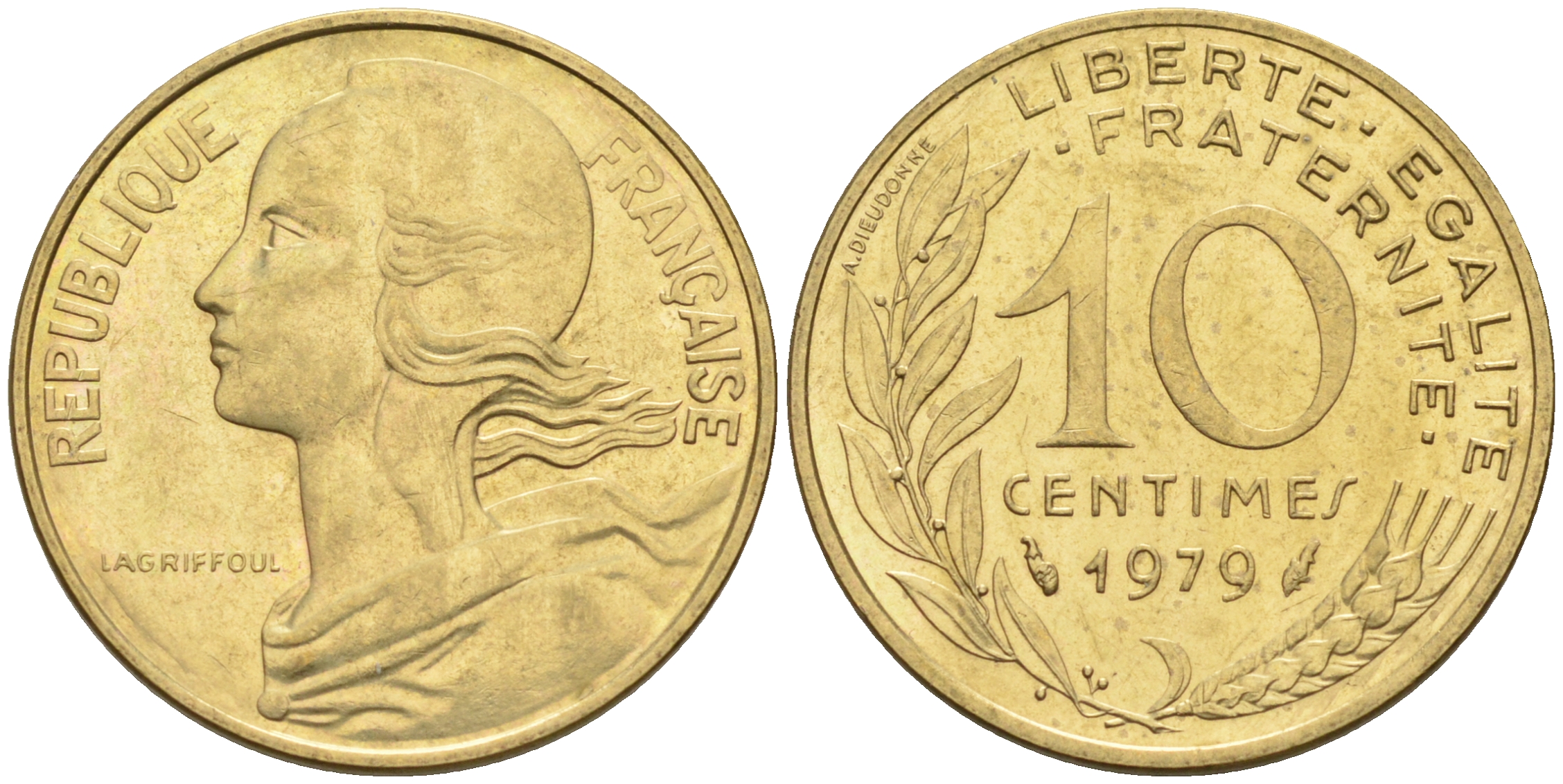 Франция 10 сантимов 1979 тип Марианна KM 929 медь алюминий никель 4594-1166